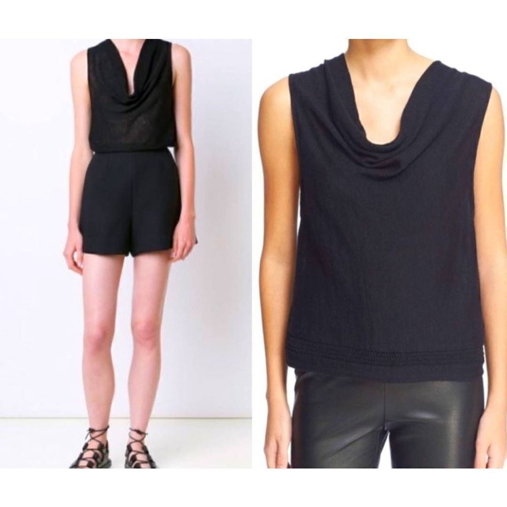 Alice + Olivia Black Rod Pointelle Cowl Neck Linen Knit Tank Top Size Medium